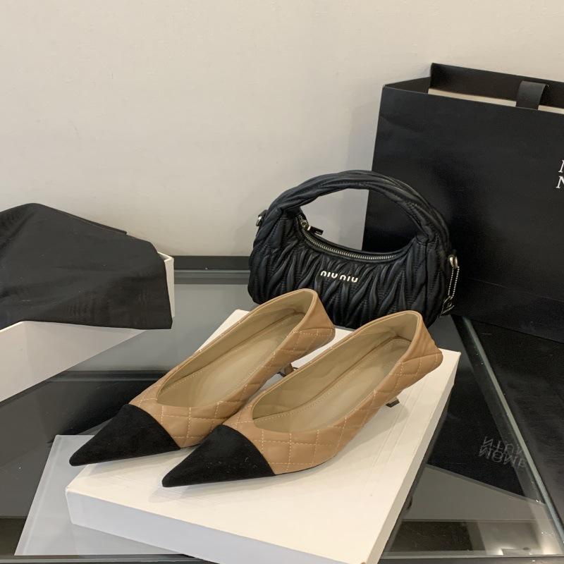 

French temperament leather small heel pointed single shoes women s 2025 spring and autumn new woven light mouth stiletto work high heels 39 абрикосовый