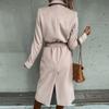 Women's Long Wool Trench Coat, Elegant Belted Overcoat with Lapel Collar for Winter Fashion