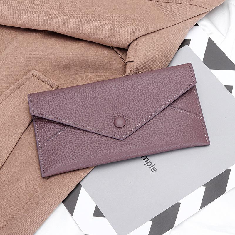 

2024 Новые женские кошельки из натуральной кожи Длинный кошелек Ультратонкий первый слой из коровьей кожи Кошелек-конверт Клатчи для женщин светло-фиолетовый
