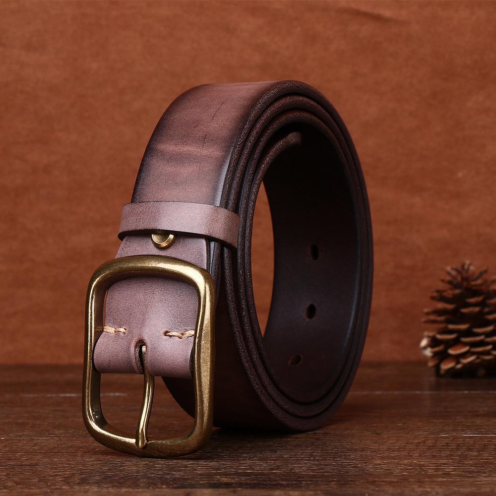 Handgefertigter Gürtel Herren Neuer Messing-Dornschließe Ledergürtel Herren Hosen Gürtel