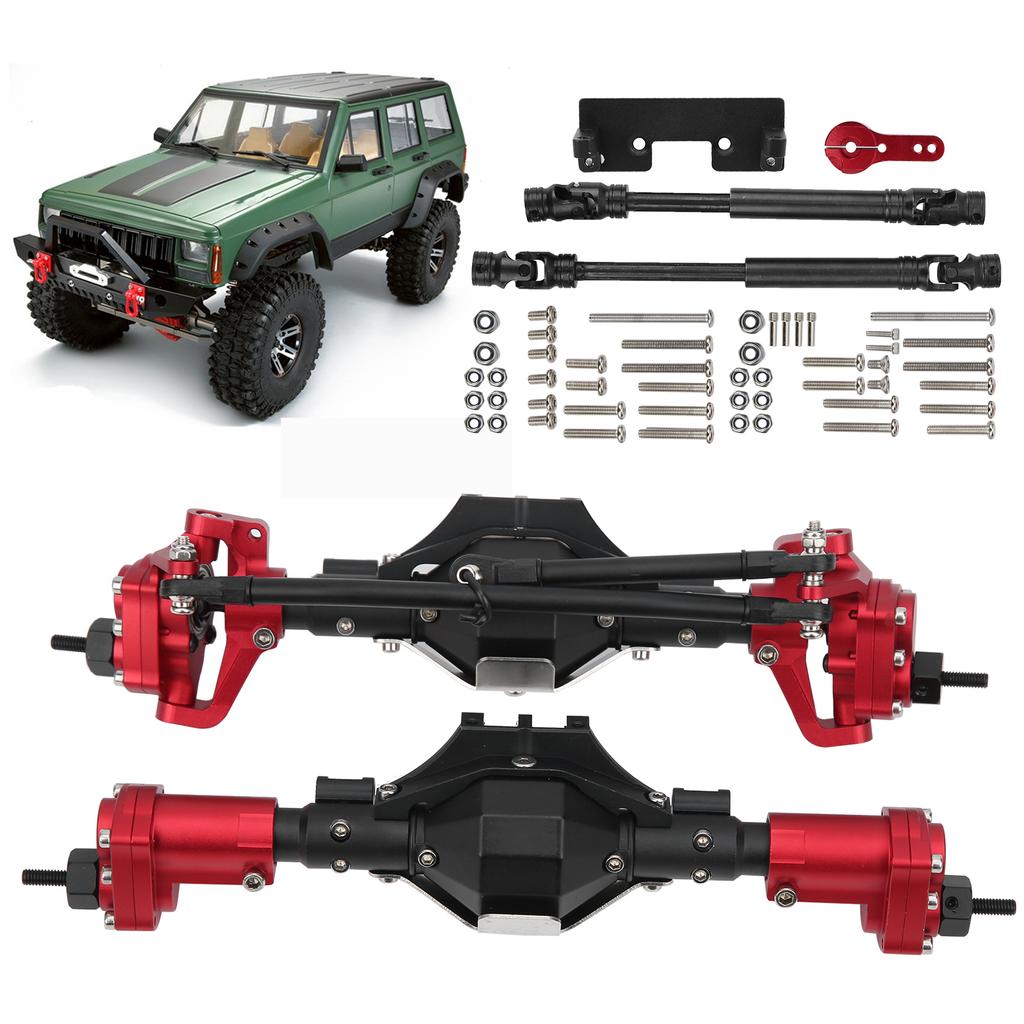 Front Rear Axle Assembly with Drive Shaft Upgrade Parts Fit for Axial SCX10 II 90046 90047(Black Red )