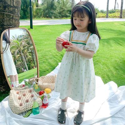 French Style Girls' Printed Princess Dress Round Neck Baby Dress