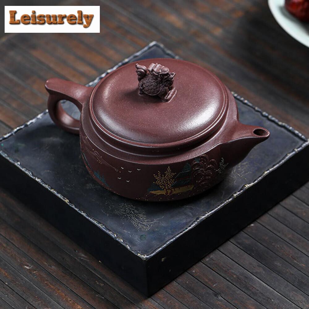 240ML Aesthetic Yixing Purple Clay Teapots Made  Hand-carved Pot Raw Ore Purple Mud Kettle Zisha Tea Set Tableware Accessories