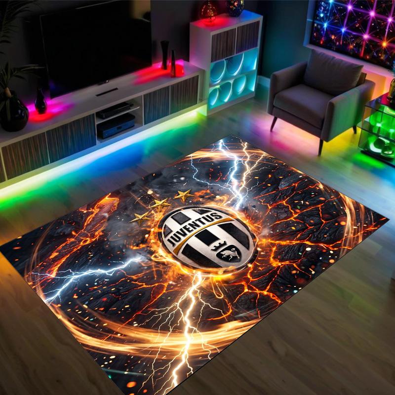 Juventus FC Design Kristall-Samt-Teppich Gemütlich Nicht?Rutschfester Teppich mit Aufdruck für Schlafzimmer Wohnzimmer Eingang