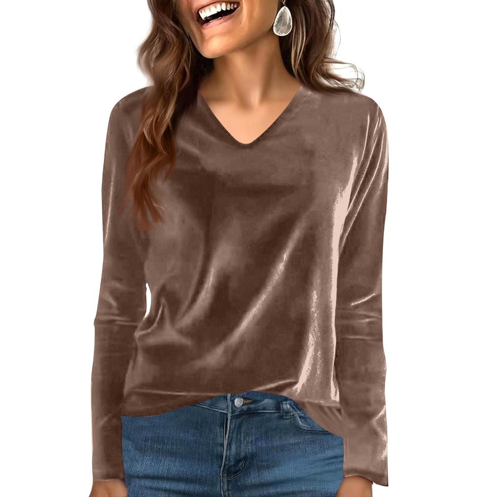 Blusa da Donna a Maniche Lunghe con Scollo a V in Velluto, Casual, Vestibilità Larga, Top a Maglia, Camicia Morbida e Leggera per l'Uso Quotidiano
