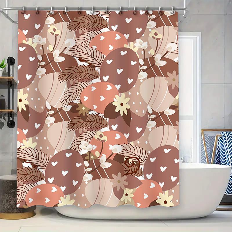 

Modern Home Decor Shower Curtain Waterproof Printing Bathroom Decoration Floral Design Pink White Red Round Circle Leaves Patter W60H190(CM)-1 Pcs