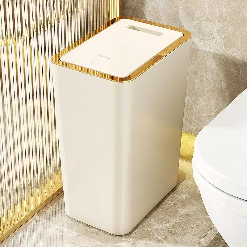 Bathroom Trash Can 10L Small Garbage Can with Press Top Lid for Toilet Bedroom Living Room Plastic Wastebasket with Pop-up Lid