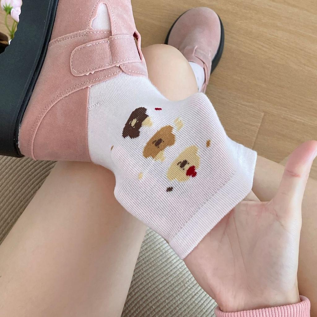 Cartoon Socks Medium Tube Socks Tide Spring And Autumn Cute College Style Bow Polka Dot Puppy Striped Socks
