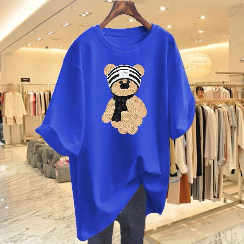 Cotton cartoon printed t-shirt short-sleeved women's summer new loose Korean version medium and long top bottoming shirt