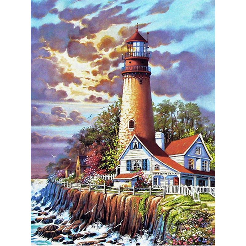 5D Diamond Painting Lighthouse Cross Stitch Kit Full Drill Round Embroidery Landscape Mosaic Picture of Rhinestones Home Decor
