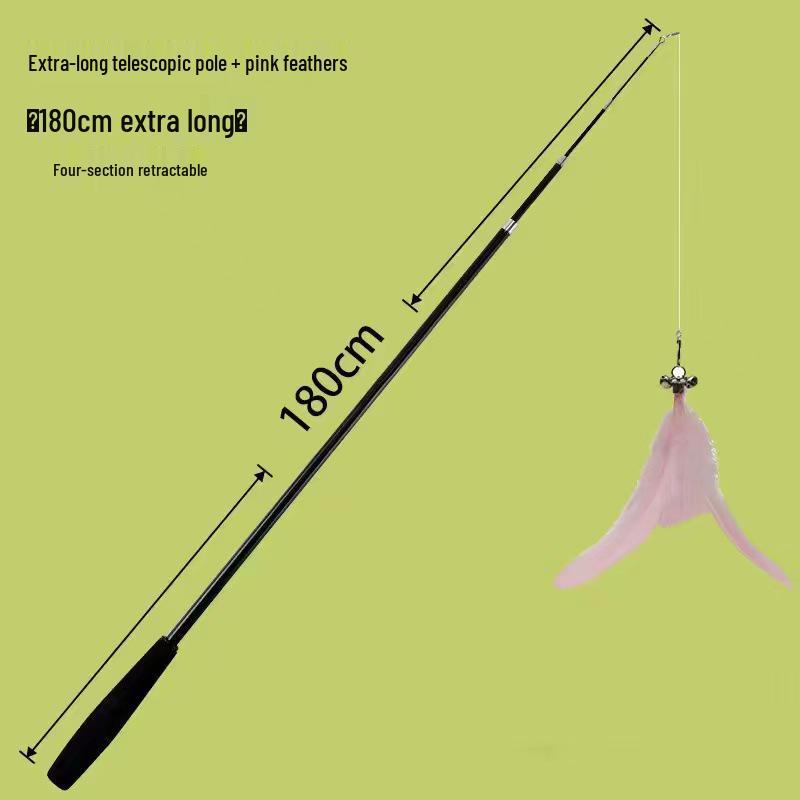 Retractable Cat Teaser Wand: 1.8m Interactive Fishing Pole with Bite-Resistant Feather & Bell Toy