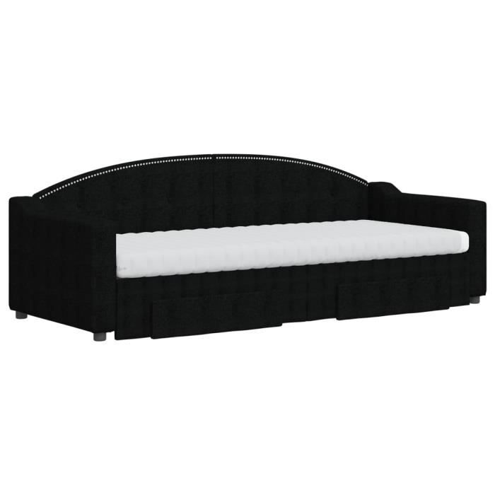 VidaXL Lit de jour avec gigogne et tiroirs noir 80x200 cm tissu 3197581