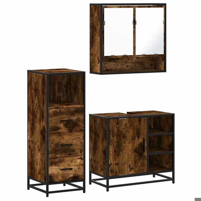 VidaXL Bathroom Furniture Set 3 Pcs Smoked Oak, Bathroom Cabinet, Toilet Storage Cabinet, 3301057