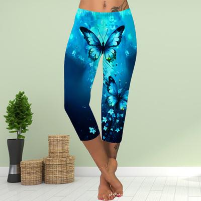 Pants Summer Short Leggings Cropped Skinny Trousers Plus Size Leggins Ladies Slim 3D Golden Particle Butterfly Print Pants