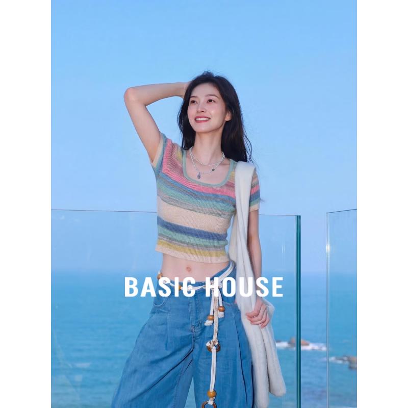 Basic House Women s Striped Color-Block Knit Vest M