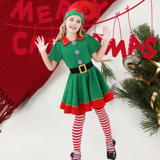 Christmas Elf Costume Set with Hat Accessories Boys Girls Elf Outfit Xmas Holiday Fancy Costume Party Cosplay Santa's Helper Suit