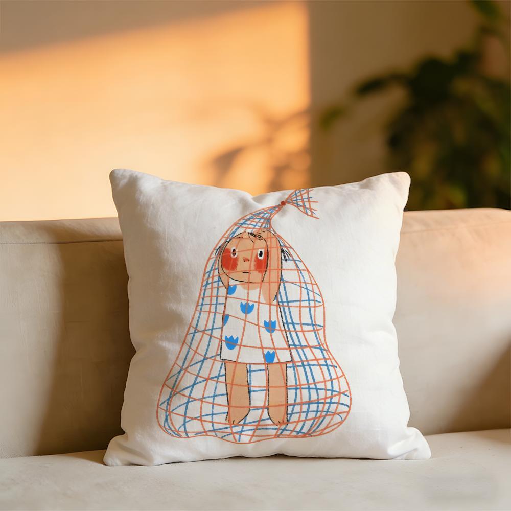 Illustrations Of Everyday Life Cushion Cover Cozy Velvet Throw PillowSoft Warm Cushion For Sofa Bed