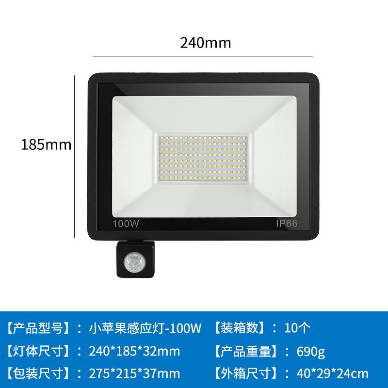 New LED Little Apple Floodlight 10W-150W Human Body Sensor Infrared Sensor Outdoor Waterproof Corridor Floodlight Hot Selling