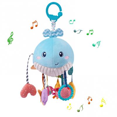 Baby Pull String Activity Plush Toy with Teether Rattle & Squeaker Crib Stroller Mobile Toys Fine Motor Skills Development Toys with Rich Accessories