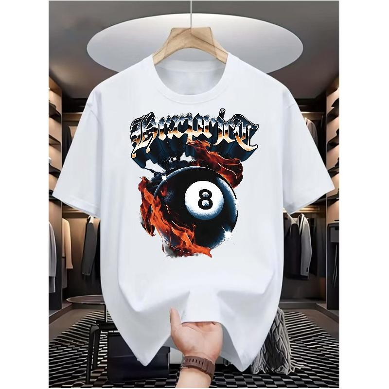 

European sizes Flame Ball Craze Men S Casual Digital Print T-Shirt - Featuring a Round Neck, Short Sleeves, Street Hip-Hop Style S белый
