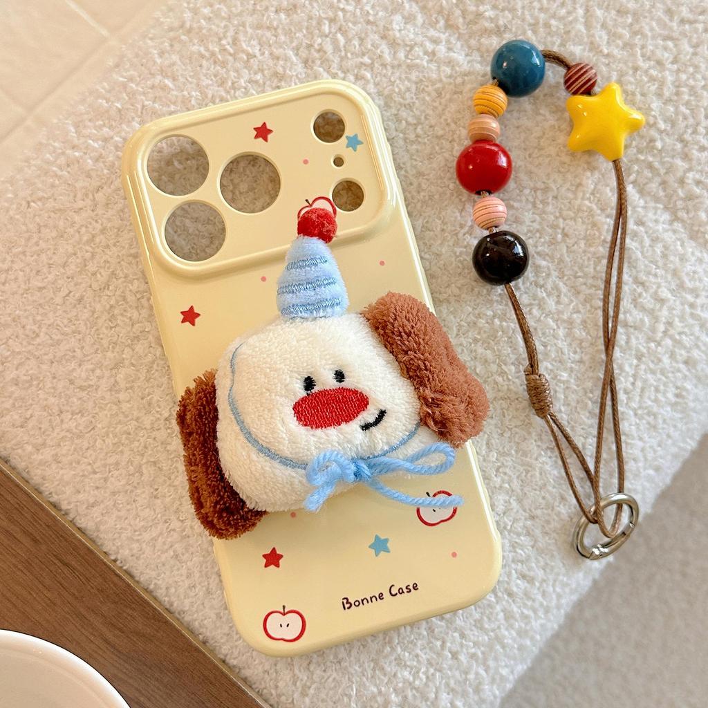 Plush Puppy 3D iPhone Case for iPhone 17 Pro Max, 16, 15 with Bracelet and Lanyard