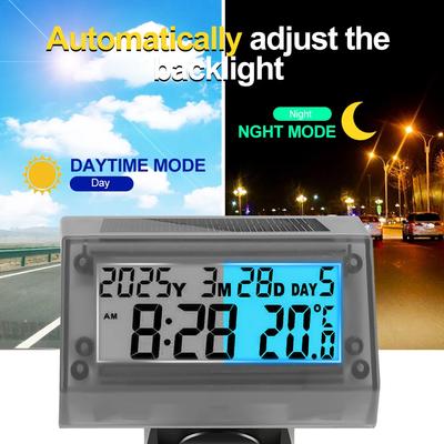 Solar Auto Uhren Digitales Thermometer Elektronische Uhr LCD Zeit Datumsanzeige mit Hintergrundbeleuchtung Wasserdicht mit Motorradlenker