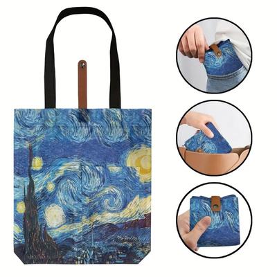 Van Gogh Series Polyester Taffeta Handbag Mini Folding Digital Printing Shoulder Bag Fashion Classic Women’s Top-Handle Bags