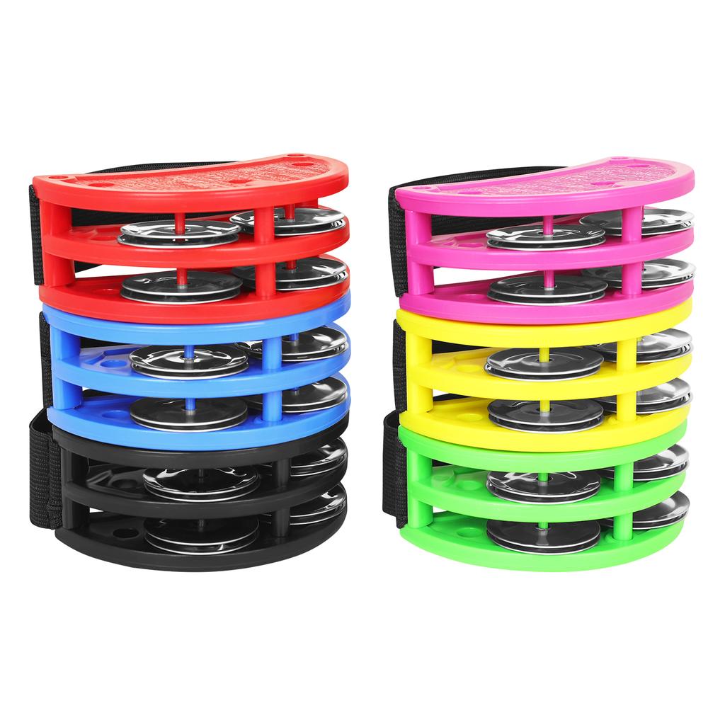 Foot Tambourine 6-Pack Orff Percussion Instrument with Adjustable Strap for Classroom Music Rhythm Training and Performance