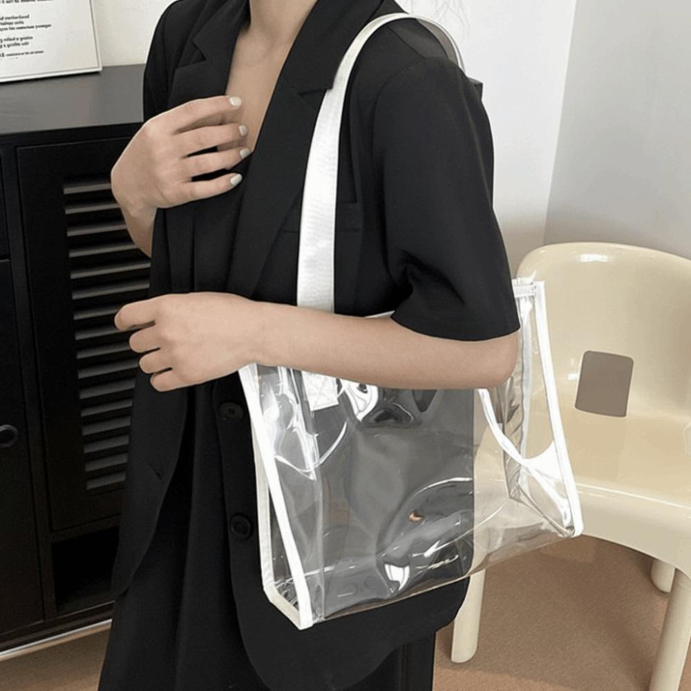 Square Transparent Handbag Candy Color Large Capacity Waterproof Shoulder Bag Korean Style Jelly Color PVC Tote Bag Female