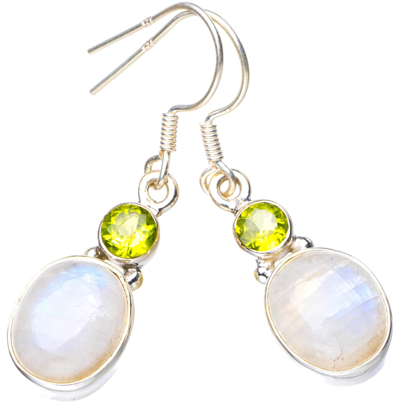 

StarGems® Natural Moonstone Peridot Handmade 925 Sterling Silver Earrings 1.5 E5529