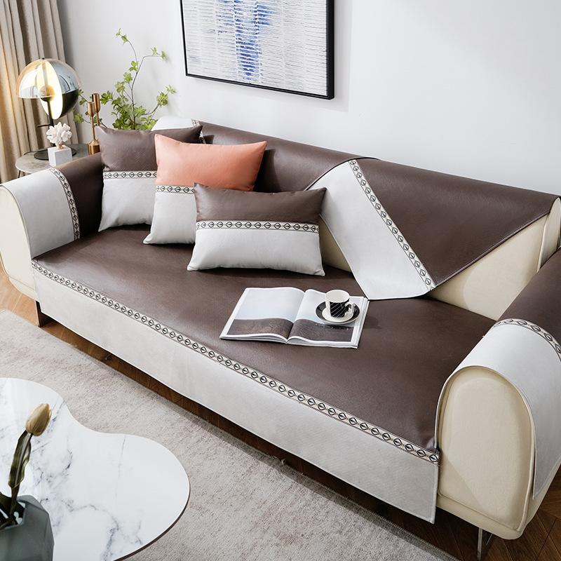 Waterproof Sofa Covers Anti-skid Leather Sofa Seat Cushion Solid Splicing Non-slip 1/2/3/4Seat Sofa Anti-skid Protective Cover