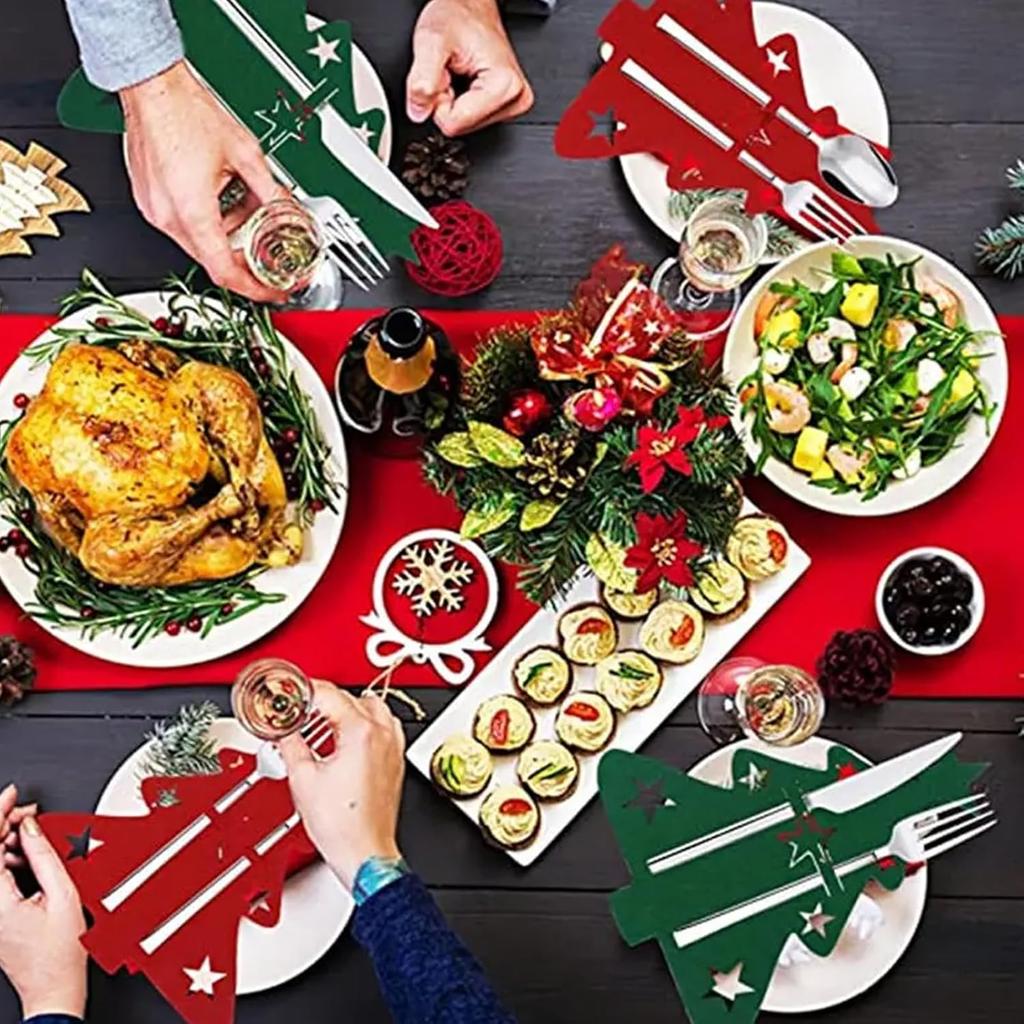 Weihnachtsbaum Besteckhalter Filz Gabel Löffel Tasche Set Festlicher Besteckorganisator für Weihnachtsessen Party Tischdekoration