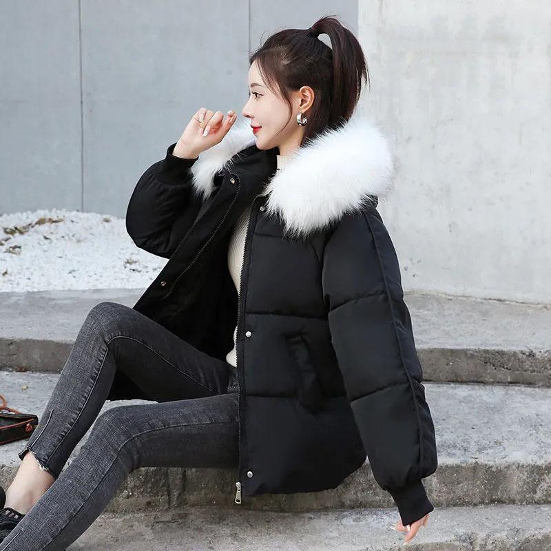 Jednobarevné bavlněné bundy korejského stylu ke všemu silné péřové kabáty zimní velká velikost volné krátké s kapucí péřové kabáty