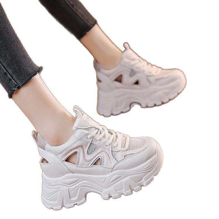 Mesh Heightening Dad Sandals Women's Breathable 2025 Autumn New Thick-soled Hollowed-out Casual Little White Shoes Sneakers