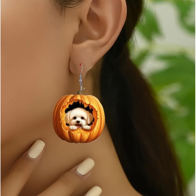 Chic Pumpkin Puppy Acrylic Earrings: Creative Design with High-End Appeal