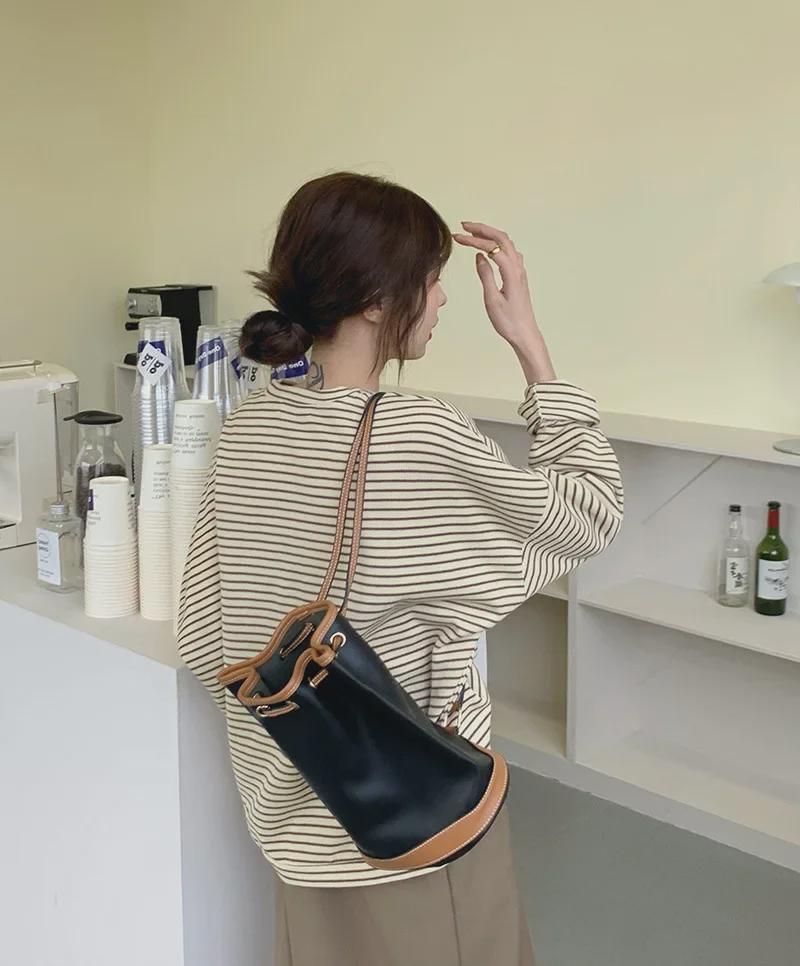 Pulover cu mânecă lungă, croială lejeră, cu dungi, pentru femei, toamna 2024