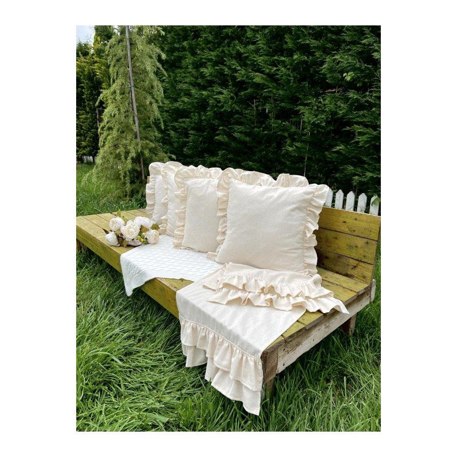 

Натуральный лен ручной работы Винтажный богемный комплект из 5 предметов / С рюшами 4 предмета Квадратный 1 предмет Комплект беговой дорожки с рюшами 43 x 43 бежевый