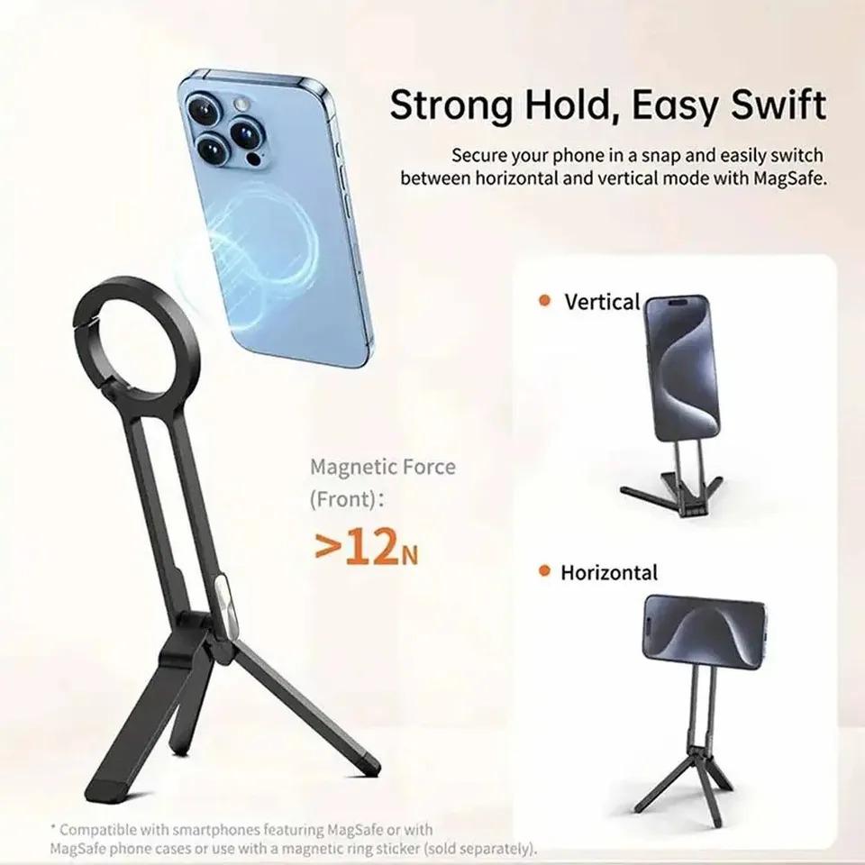 Magsafe Dual-sided Magnetic Phone Tripod Stand Foldable Desk Mount Phone Handle Holder for iPhone Smartphones Selfie Outdoor Travel Vlog LiveStreaming