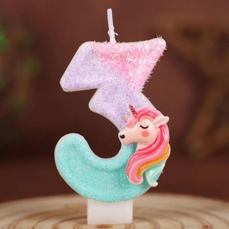 0-9 Number Cartoon Unicorn Digital Candles for Kids Birthday Party Festival Cake Decoration Atmosphere Props Fun Themed Candle