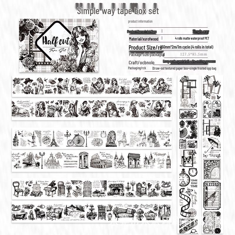 Die-cut PET Washi Tape Set: Coffee Theme, European & American Style for Journaling & Decoration