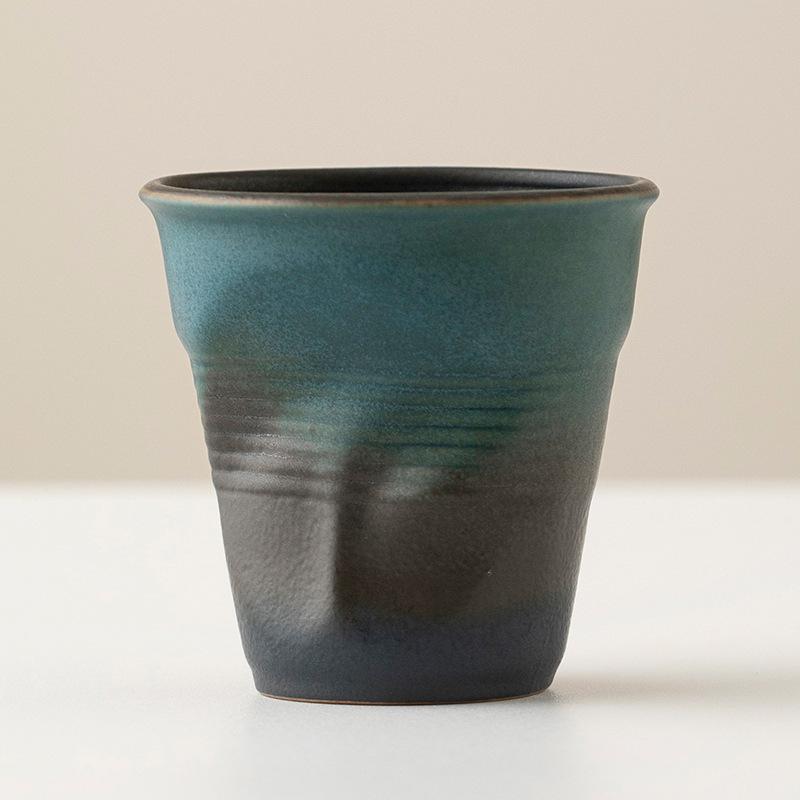 Coarse pottery espresso cup creative ceramic hand pinch pleated cup irregular origami cup retro latte cup teacup