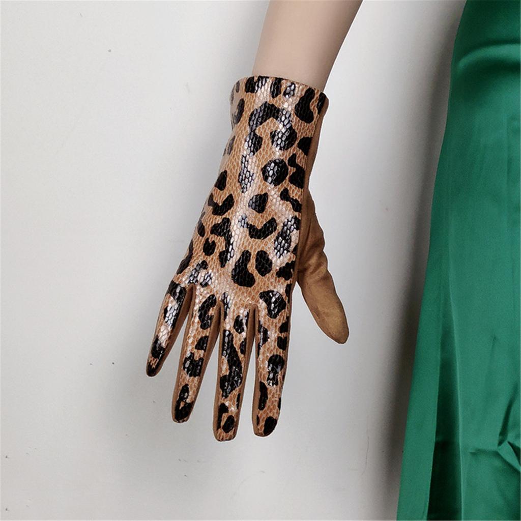 2lots Leopards Short Gloves Ladies Elastic Fabrics Mittens Winter Gloves for Daily Use