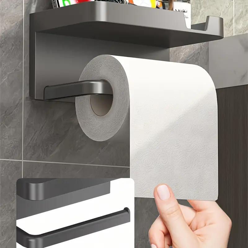 Wall Mounted Toilet Paper Holder Durable ABS Plastic No Drill Adhesive Tissue Rack Space Saving Storage Shelf Waterproof Materia