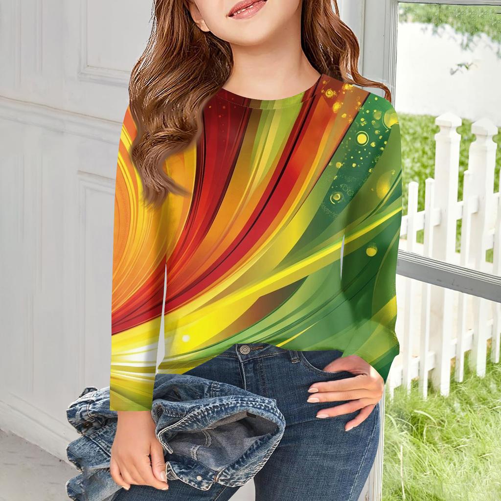 Dziewczęce koszulki z długim rękawem Dziecięce jesienne topy Okrągły dekolt Drukowane Podstawowe T-shirty