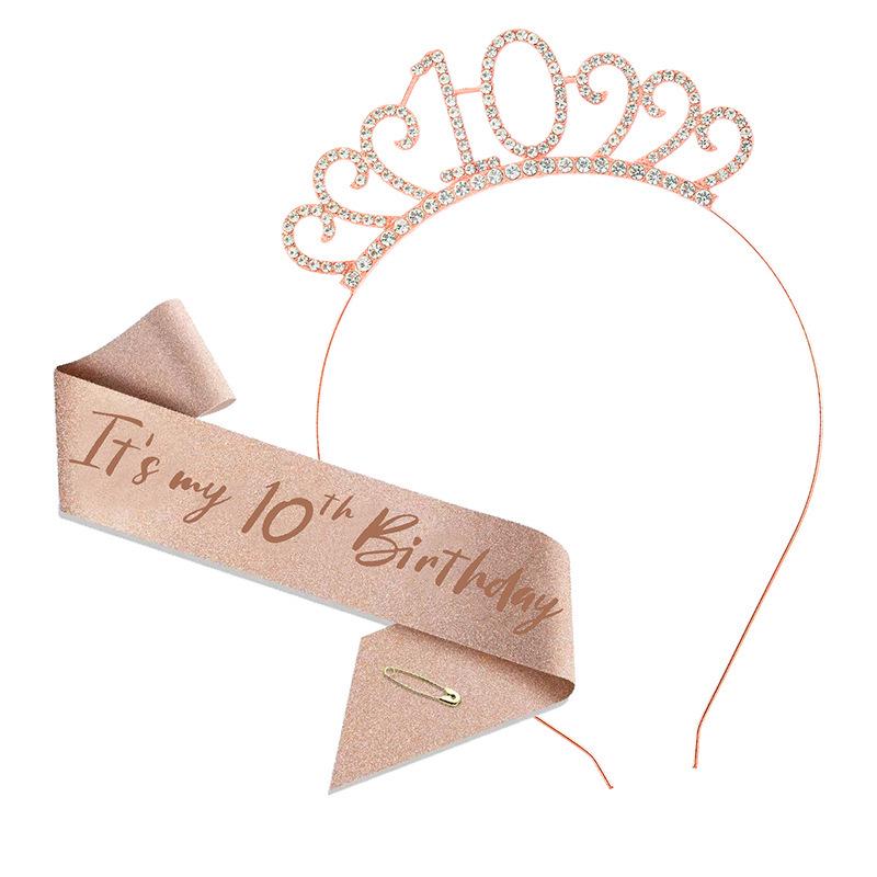 Cross-Border Digital Birthday Crown Set: Headdress, Party Shoulder Strap & Etiquette Belt Photo Prop for Girls