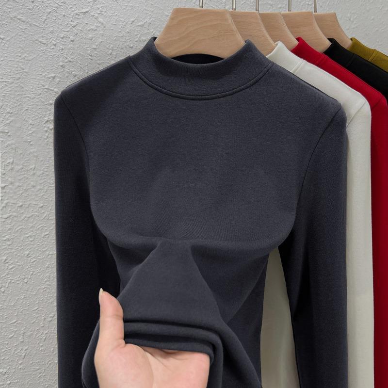 

Semi-turtleneck German velvet bottoming shirt for women s autumn and winter, new polished T-shirt, velvet warm solid color top XL темно-серого