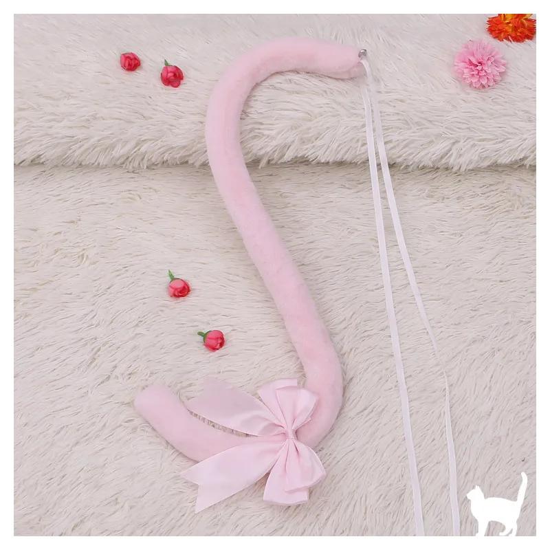Kawaii Katzen Schwanz Plüsch Kunstfell Katzen Schwänze Cosplay Kostüm Requisiten Lolita Schleife Glocke Schwänze JK Mädchen Halloween Party Rollenspiel One Size