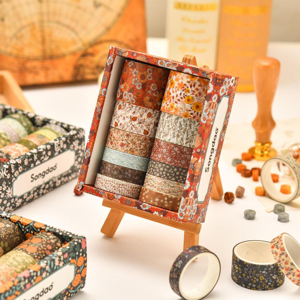 Retro Style Flower Bloom Planner & Decorative Washi Tape Gift Set
