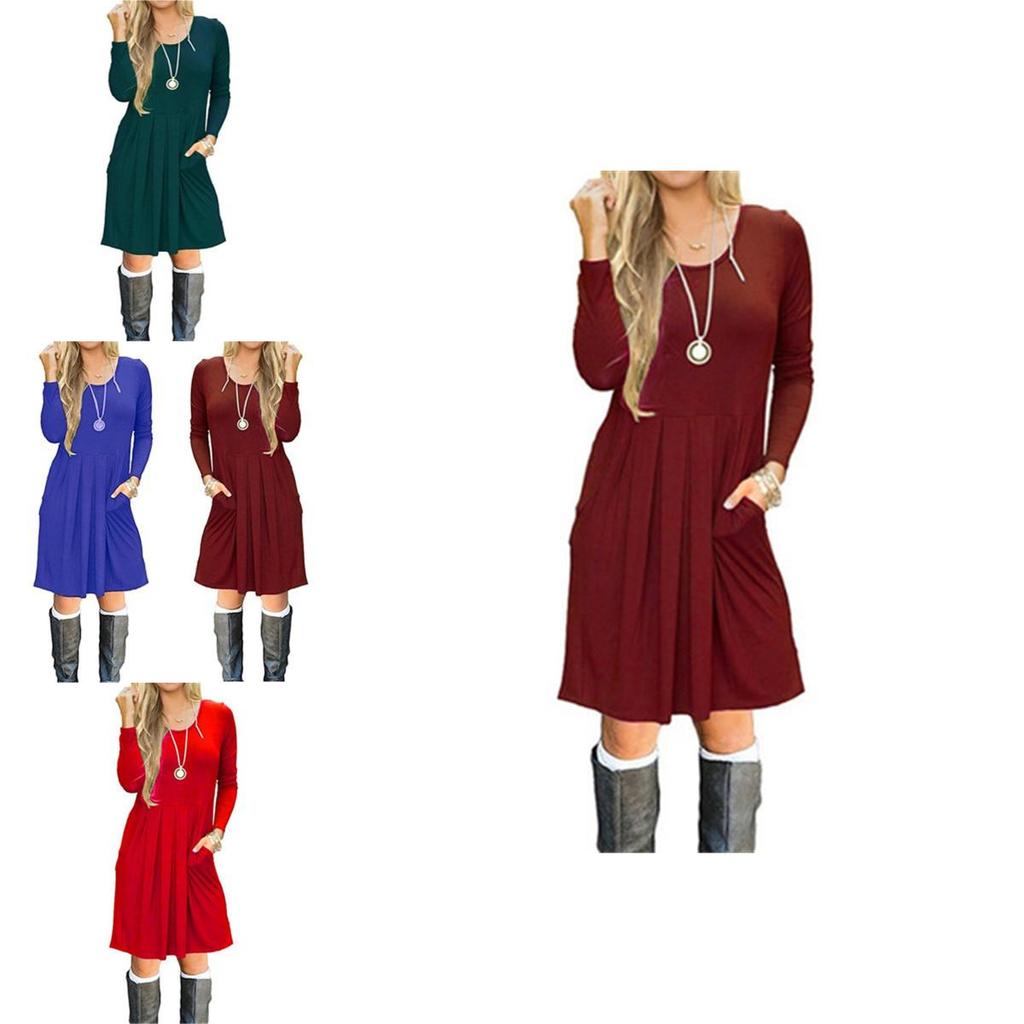 Women's Casual Swing T Shirt Dress Long Sleeve Pocket Loose Tunic For Effortless Style