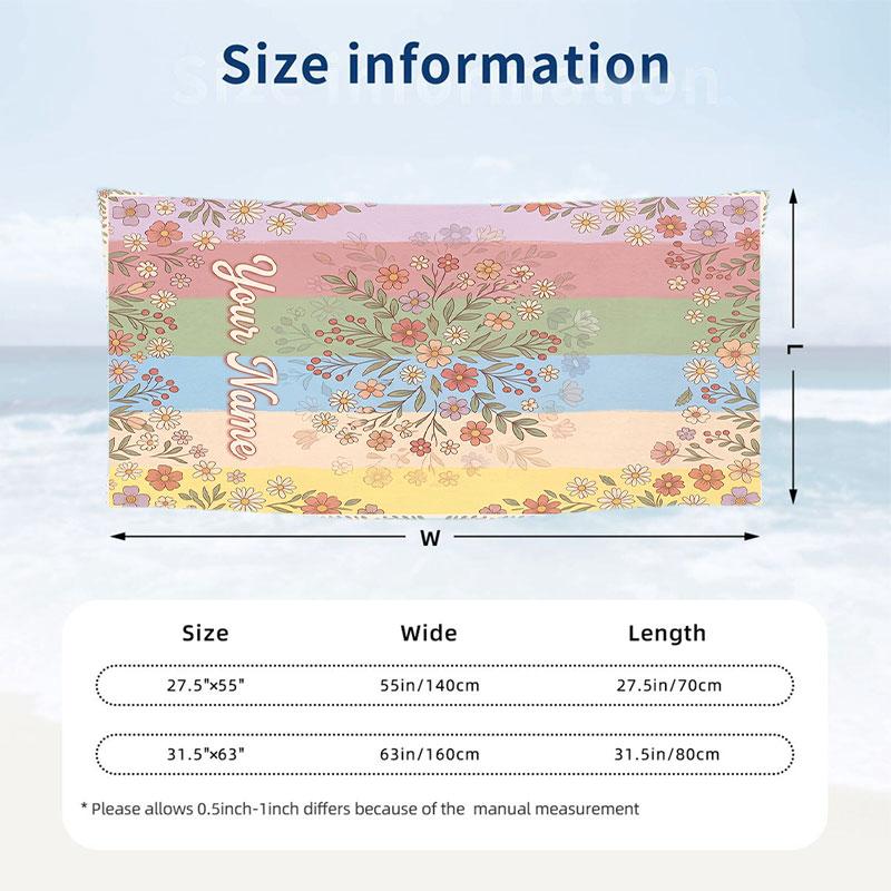 Floral Garden Theme Beach Towel Personalized Custom Name & Text Soft Quick Dry Beach Towel for Swimming Travel